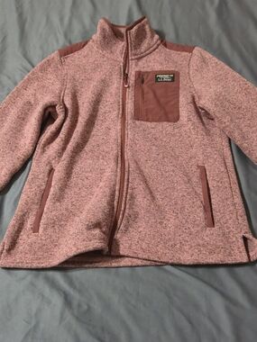 L.L. Bean Womens Medium Petite Full Zip Sweater Fleece Jacket Pink Gray Heather
